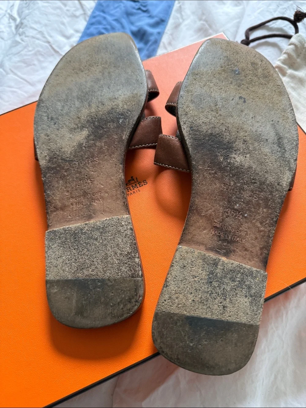 Hermes Women's Brown Leather Oran Slide Sandals - Picture 6 of 8